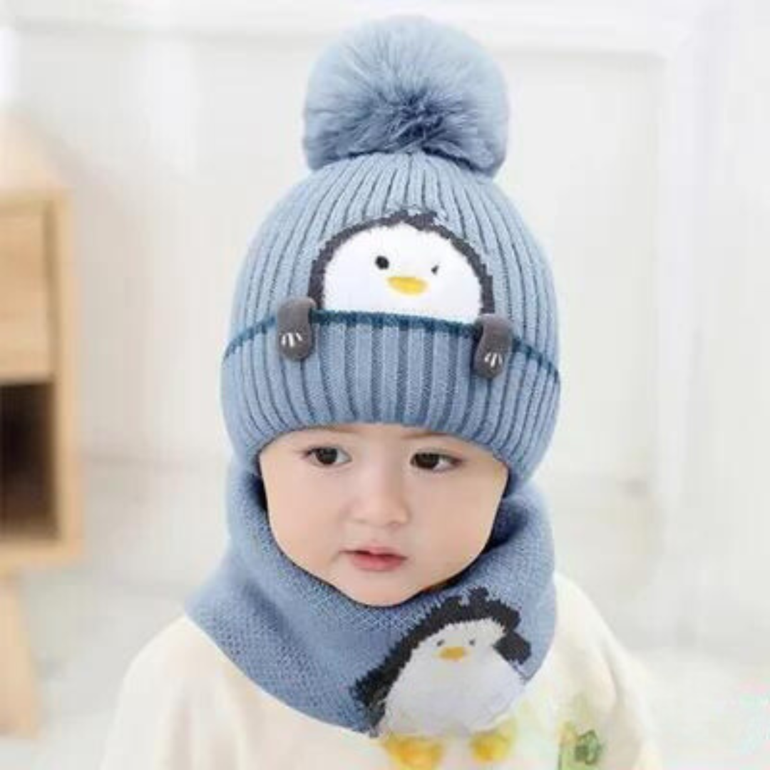 Mini Fashion - Søtt pingvin-design - Lue og skjerf for barn