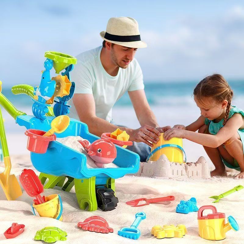 BeachFun – Oppdagende og morsomt – Sand- og strandsett med trillebår
