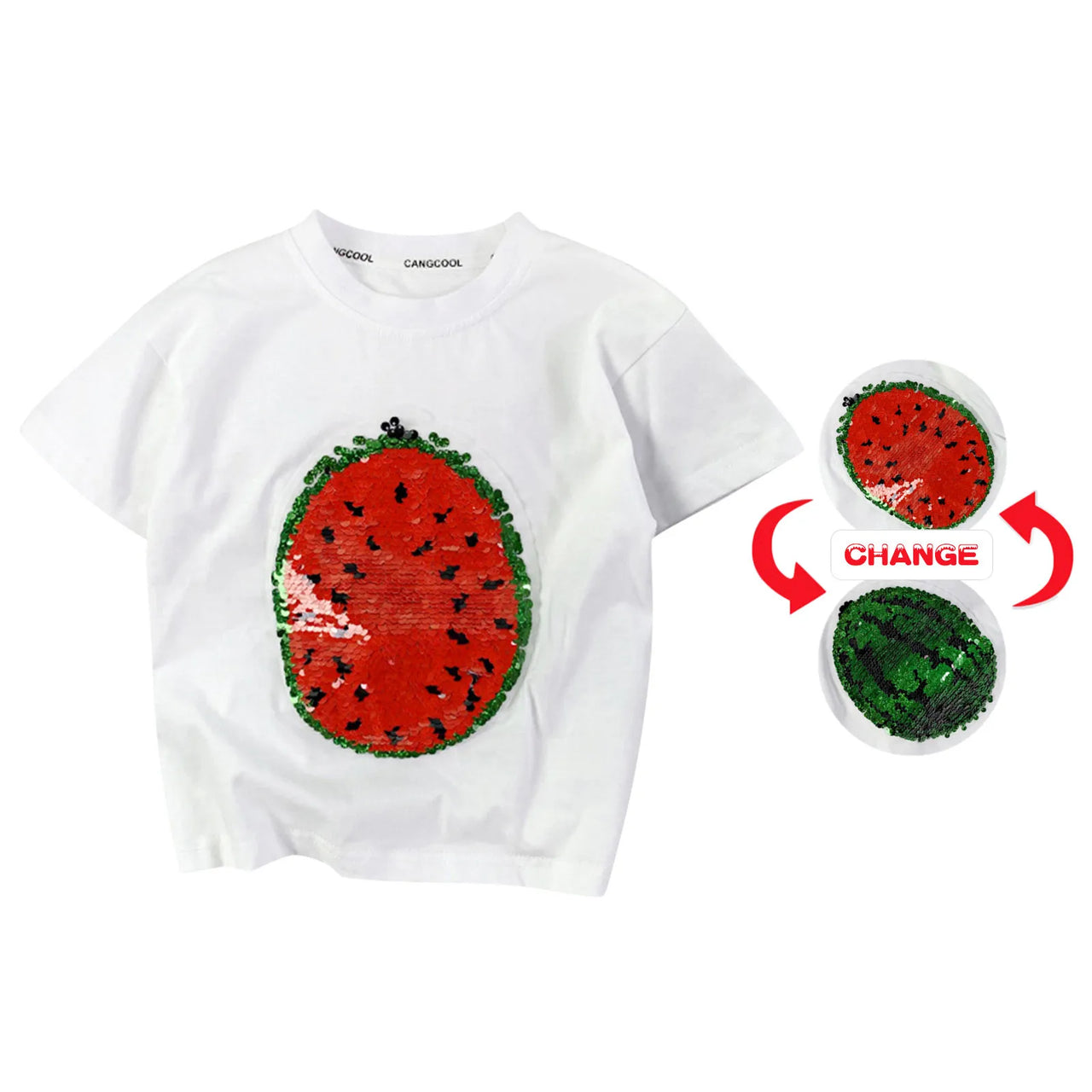 Mini Fashion - Flott tosidig paljettmotiv - T-skjorte med vannmelon