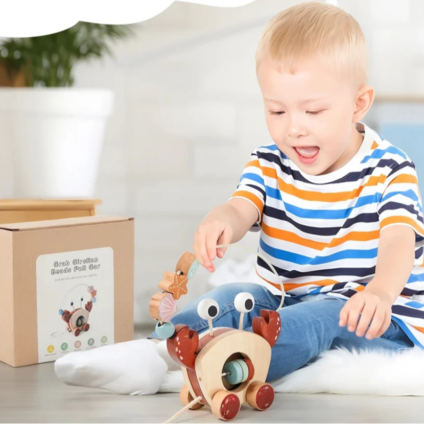 Crab Pull Toy – Lek og læring – Krabbe av tre