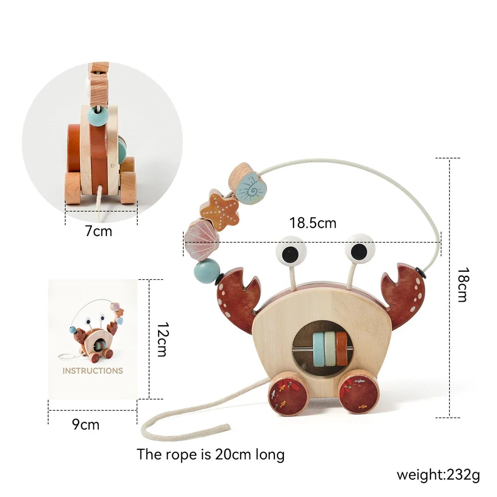 Crab Pull Toy – Lek og læring – Krabbe av tre