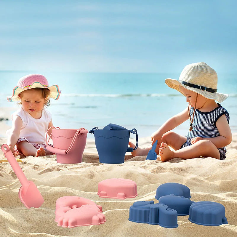 Silicone Beach Set - Strandbøtte til sandeventyr - Silikonsett til stranden