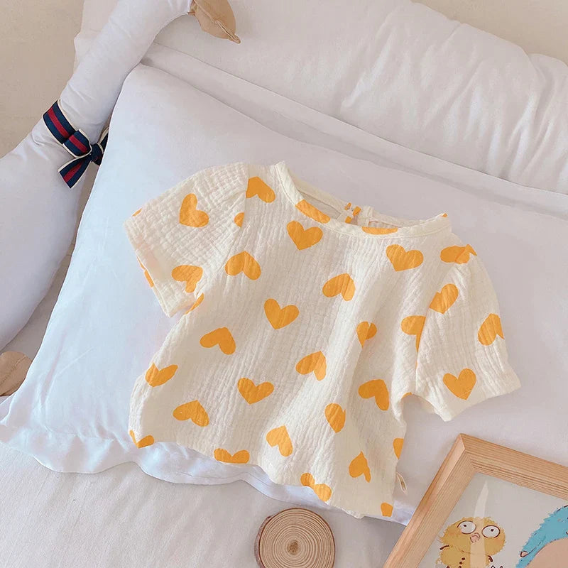 Mini Fashion - Luftig bomull - Sommersett med hjerter til barn