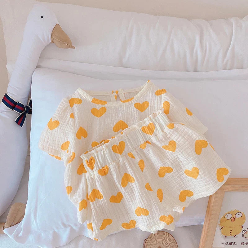 Mini Fashion - Luftig bomull - Sommersett med hjerter til barn