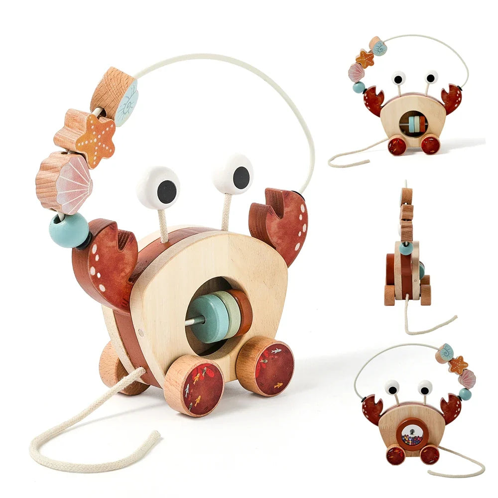 Crab Pull Toy – Lek og læring – Krabbe av tre