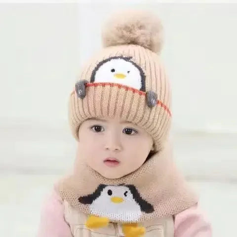 Mini Fashion - Søtt pingvin-design - Lue og skjerf for barn