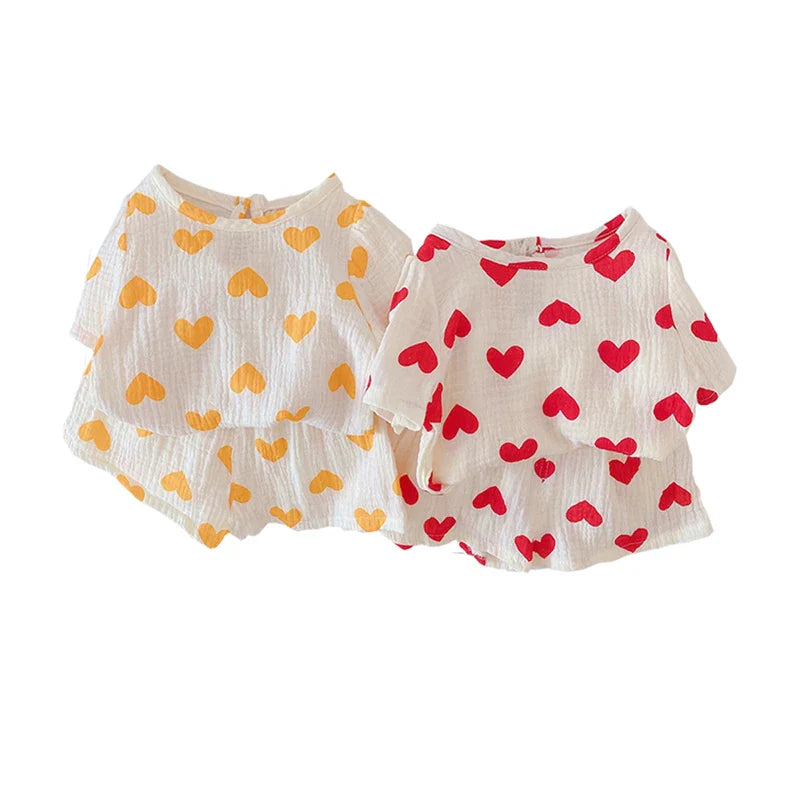 Mini Fashion - Luftig bomull - Sommersett med hjerter til barn