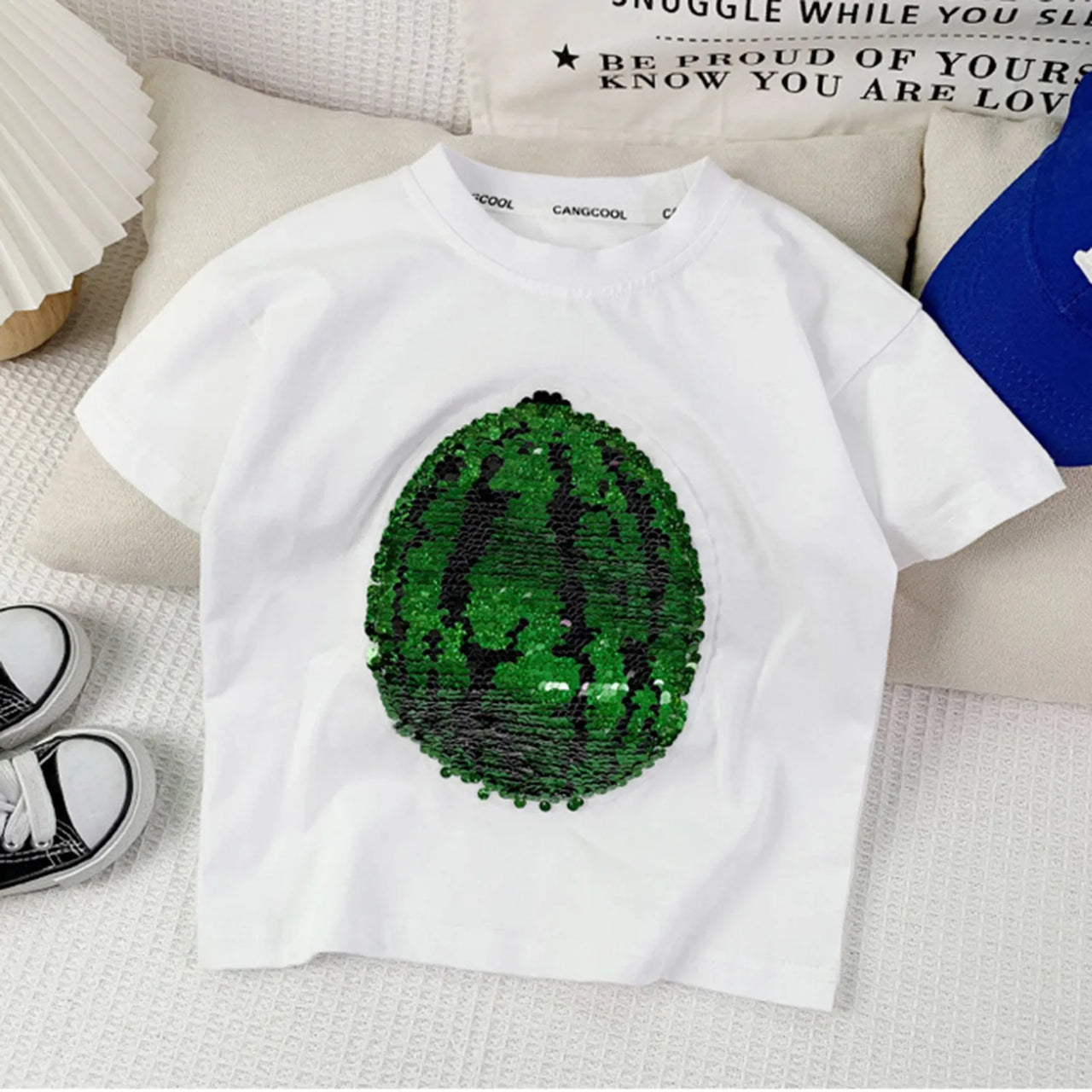 Mini Fashion - Flott tosidig paljettmotiv - T-skjorte med vannmelon