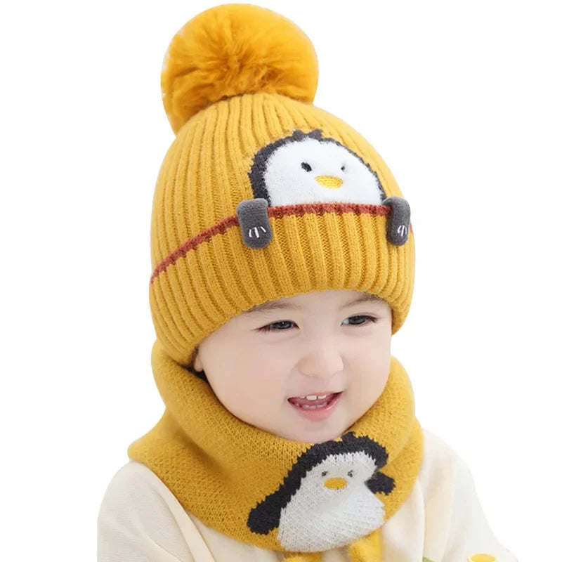 Mini Fashion - Søtt pingvin-design - Lue og skjerf for barn