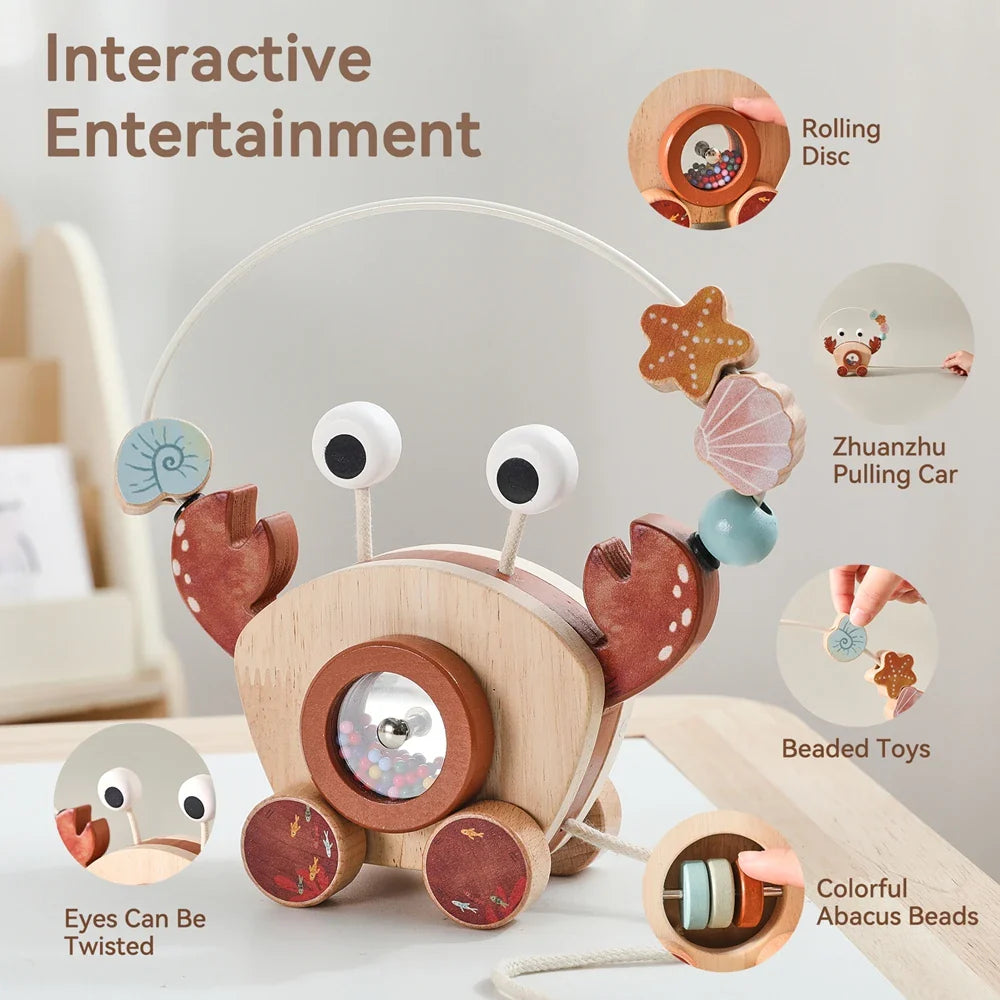 Crab Pull Toy – Lek og læring – Krabbe av tre