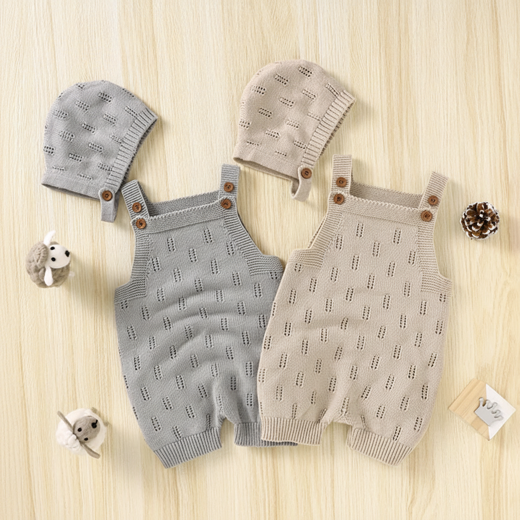 MiniCozy – Myk og behagelig – Strikkede babybukser med lue