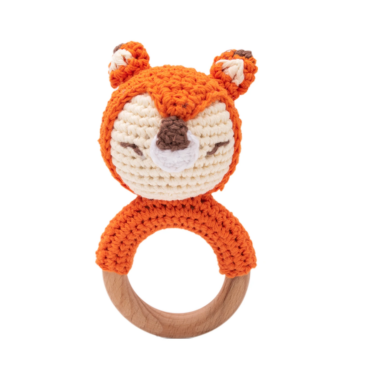 CuddleRattle – Myk og leken – Heklet babyrangle med trering