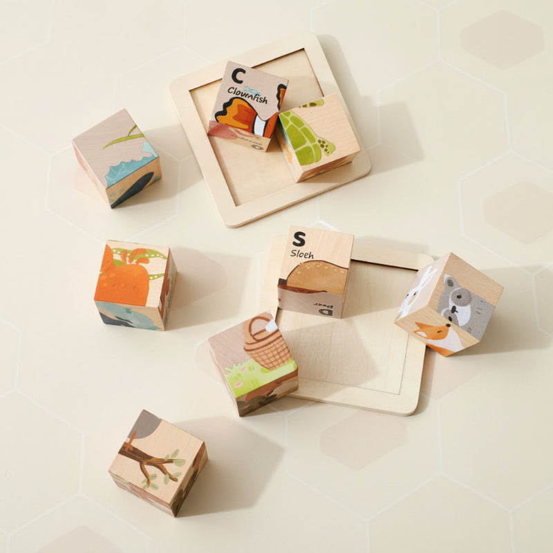 WoodMind – Kreativt og lærerikt – 6-i-1 Montessori dyre-trepuslespill