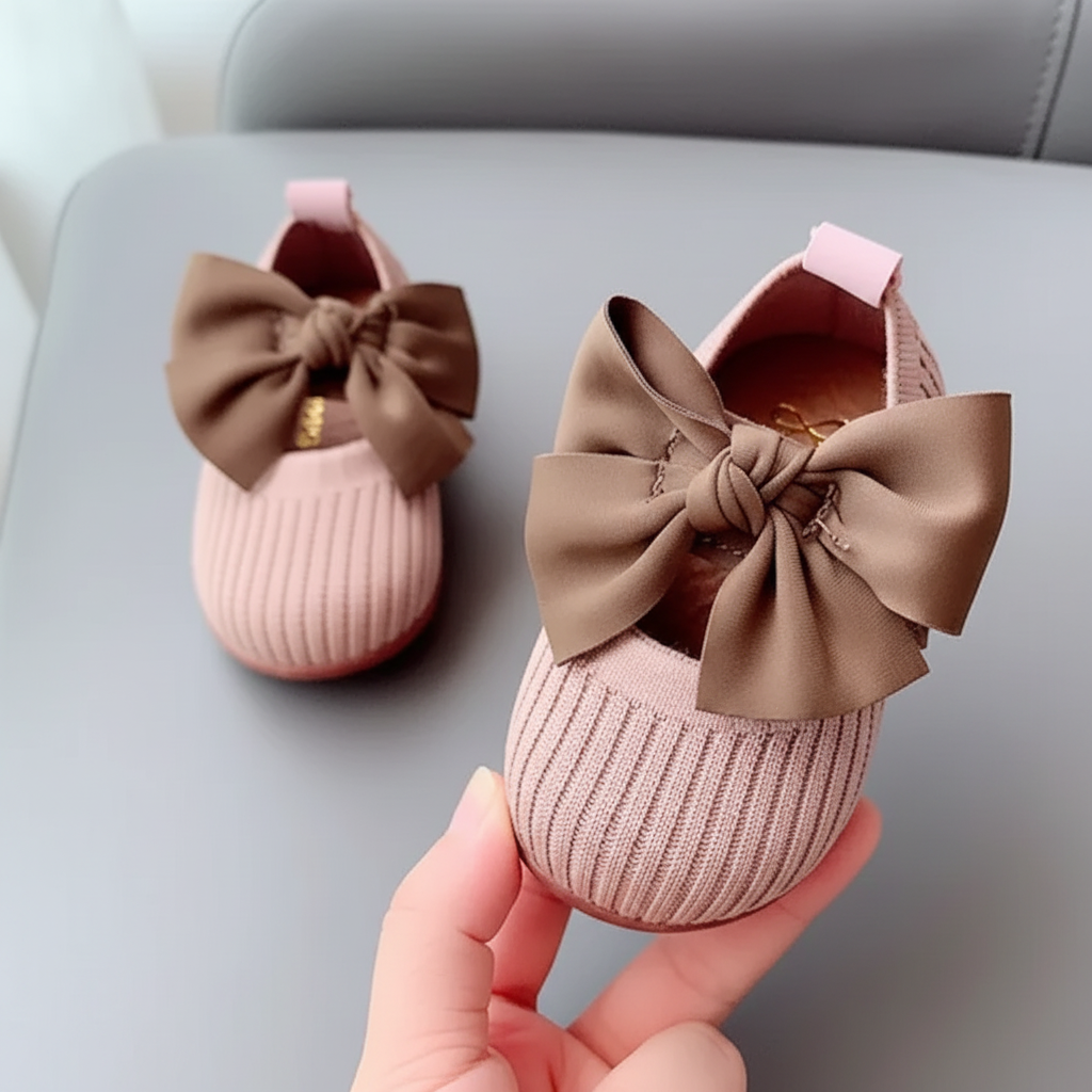 SweetBow – Søtt og praktisk – Strikkede babysko med sommerfuglsløyfe