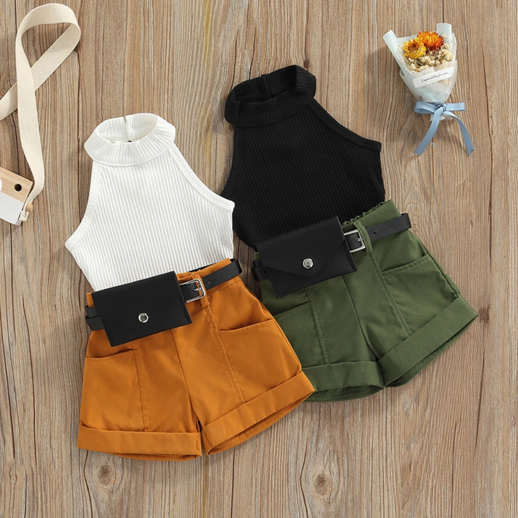MiniFashionista – Elegant & Trender – Jentesett med topp, shorts og hofteveske