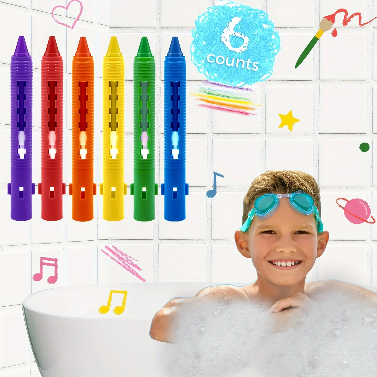 DoodleBath – Fargerikt og lekent – sett med 6 badekritt