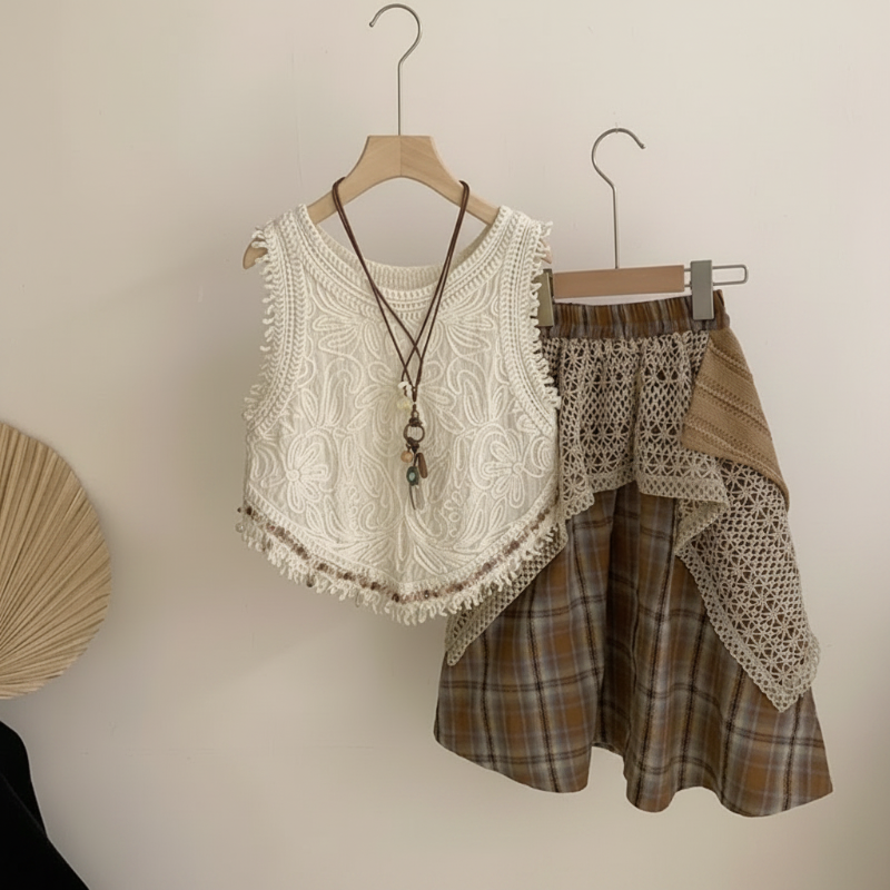 TinyTrends – Boho Chic & Søt – Heklet topp med rutete skjørt