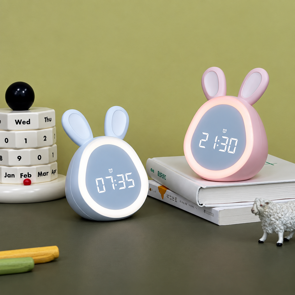 BunnyGlow – Søt og praktisk – digital vekkerklokke for barn med nattlampe