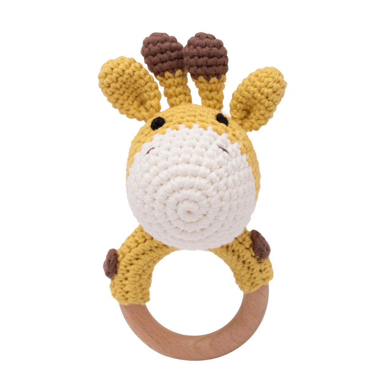 CuddleRattle – Myk og leken – Heklet babyrangle med trering
