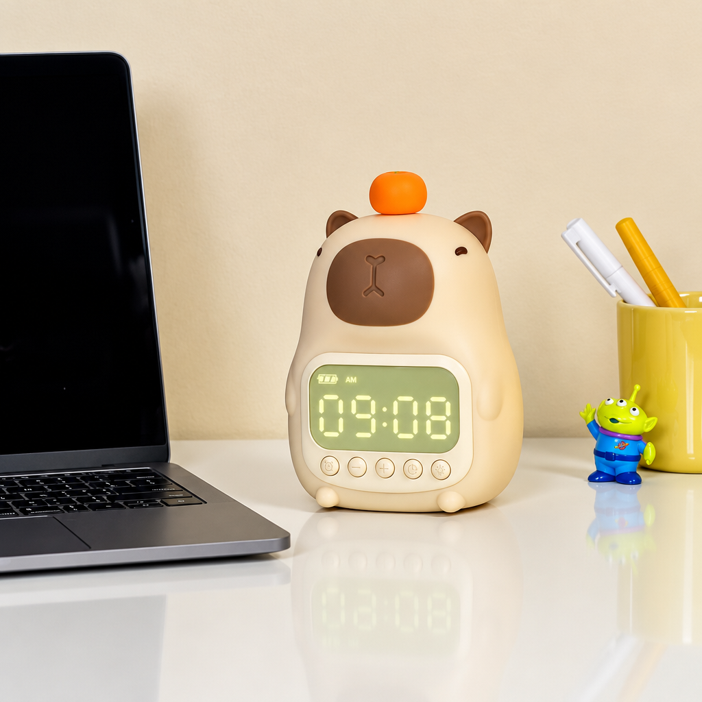 CappyClock – Søt og multifunksjonell – digital vekkerklokke for barn med nattlampe