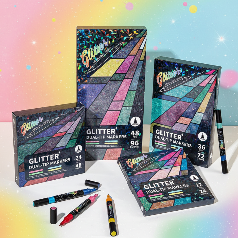 ArtShine – Fargerikt og glitrende – Sett med dobbeltsidige glitter- og selvlysende tusjer