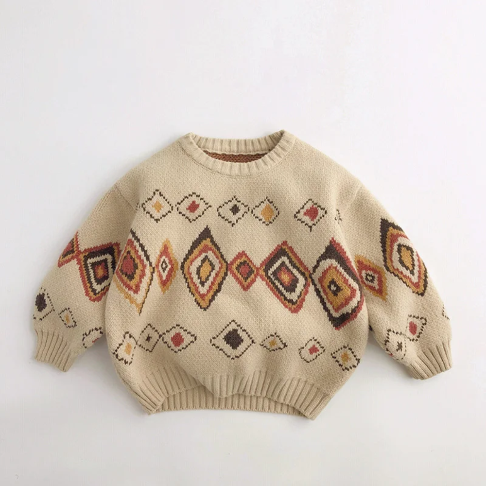 LittleRetro – Varm og stilig – Strikket barnegenser med diamantmønster
