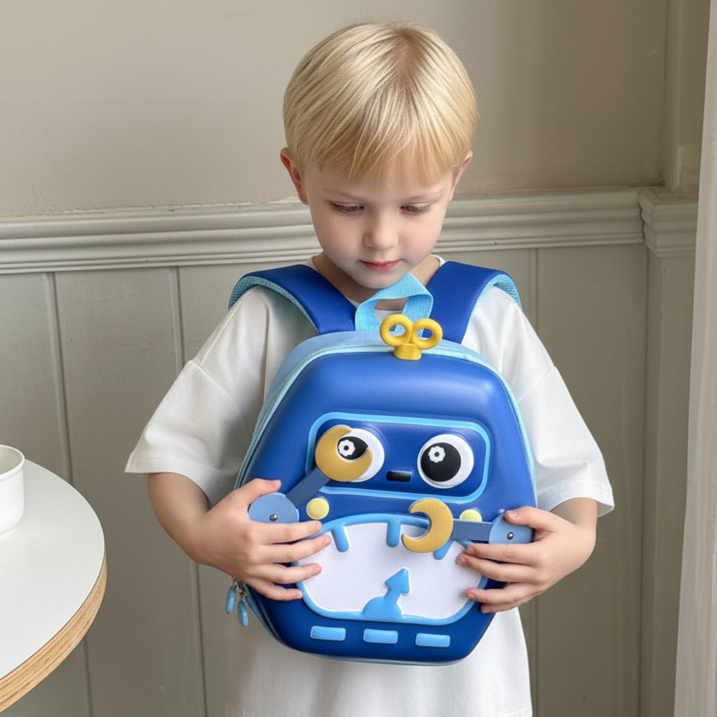 MiniBot – Kult og praktisk – barneryggsekk med robotmotiv