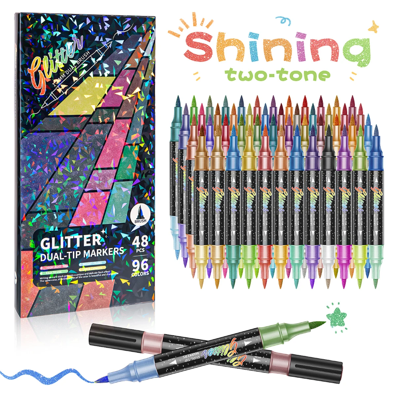 ArtShine – Fargerikt og glitrende – Sett med dobbeltsidige glitter- og selvlysende tusjer