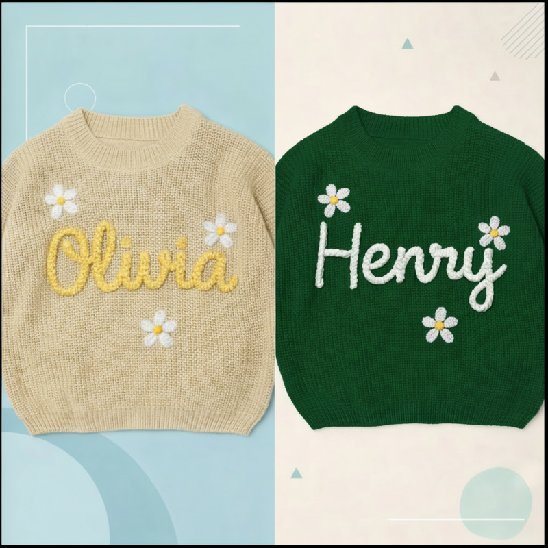 TinyStitch – Personlig strikket navnetrøye for barn