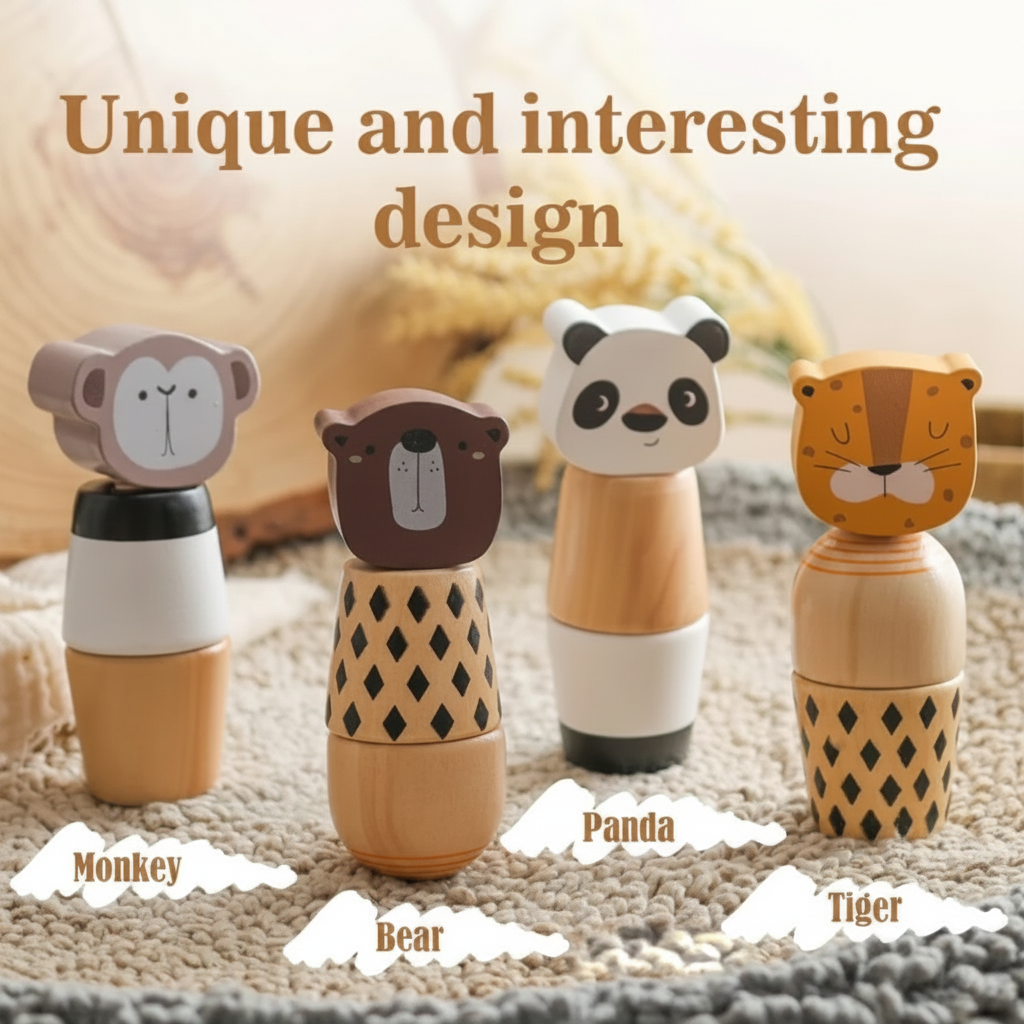 WoodyFriends – Motorikk og moro – Stabel-leketøy av tre i form av dyr