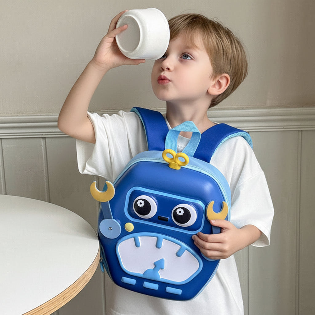 MiniBot – Kult og praktisk – barneryggsekk med robotmotiv