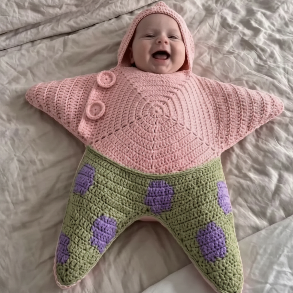 CozyStar – Myk og håndlaget – Strikket babyjumpsuit med stjerneformet mønster