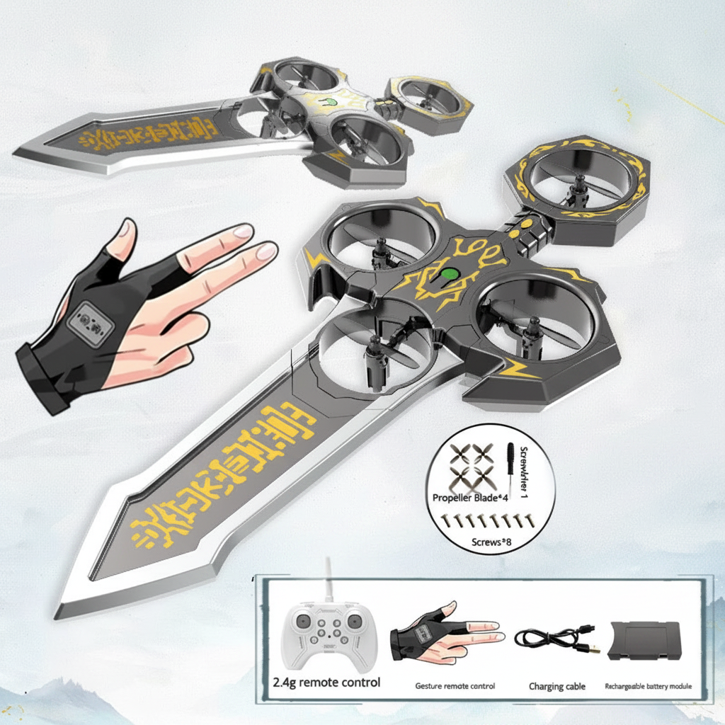 AirBlade – Lekent og interaktivt – fjernstyrt flygende leketøy med sverddesign