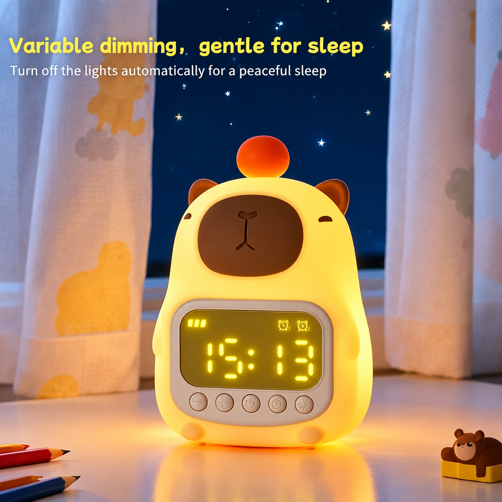 CappyClock – Søt og multifunksjonell – digital vekkerklokke for barn med nattlampe