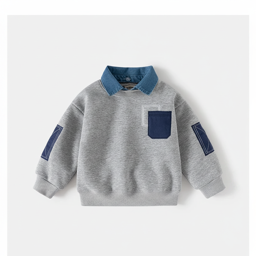 CoolJunior – Varm og stilig – Guttetrøye med denimkrage