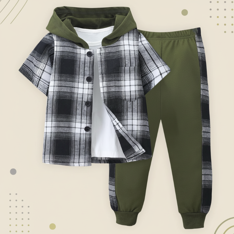 Boys Checkered Outfit – Trendy og behagelig – Rutet barnesett
