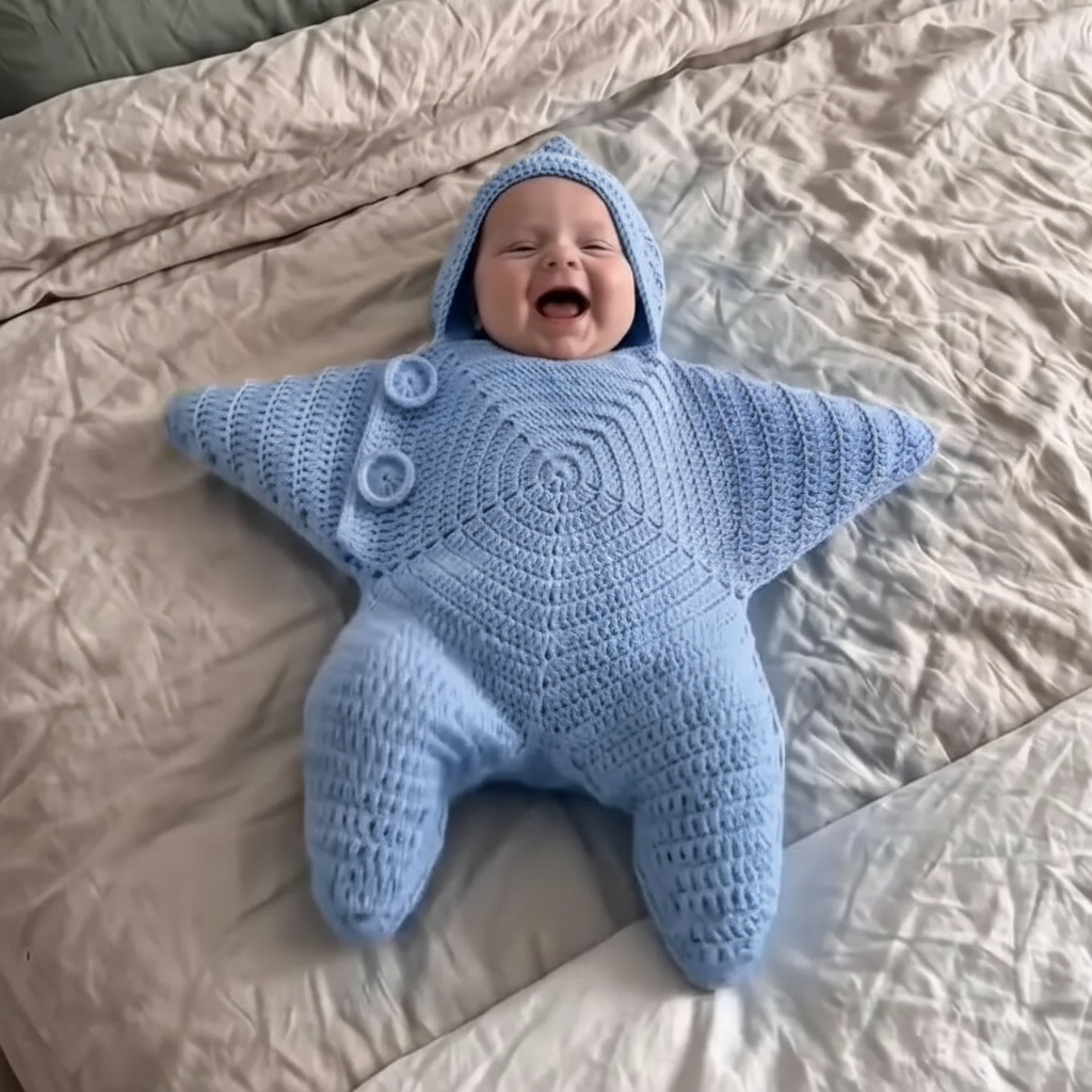 CozyStar – Myk og håndlaget – Strikket babyjumpsuit med stjerneformet mønster