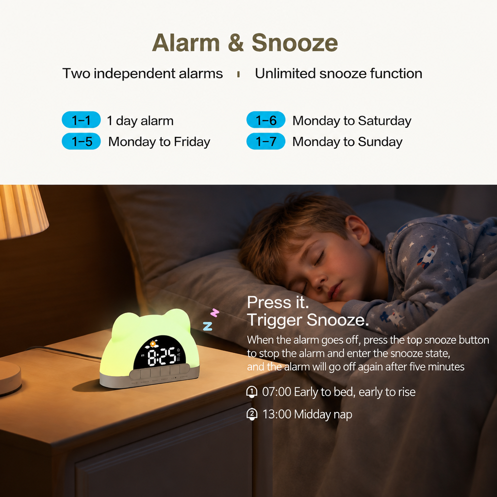 TinySunrise – Myk og funksjonell – digital vekkerklokke med soloppgangsbelysning
