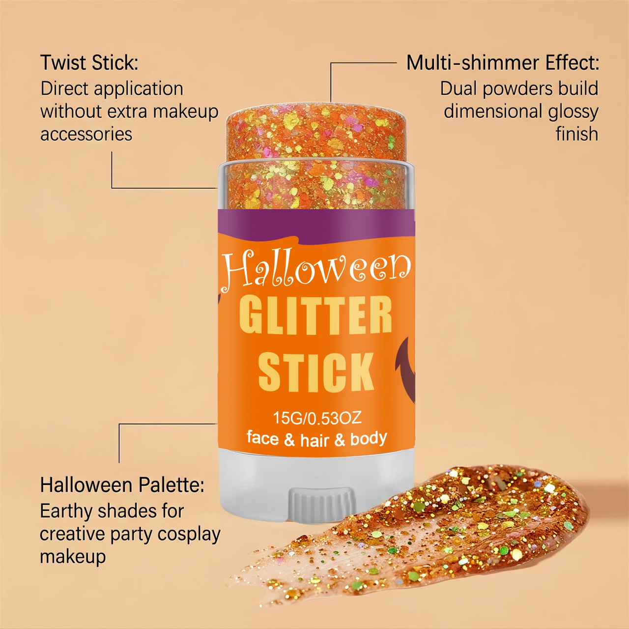 GlitterPop – Glitrende og festlig – Halloween-glitterstift til ansikt, hår og kropp