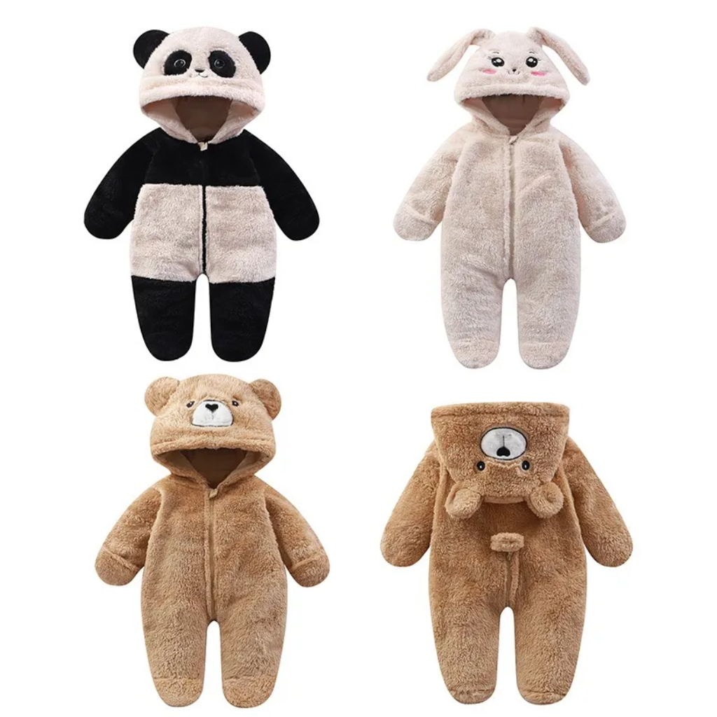 CozyBear – Myk og varm – Babybody med dyrehode på hetten