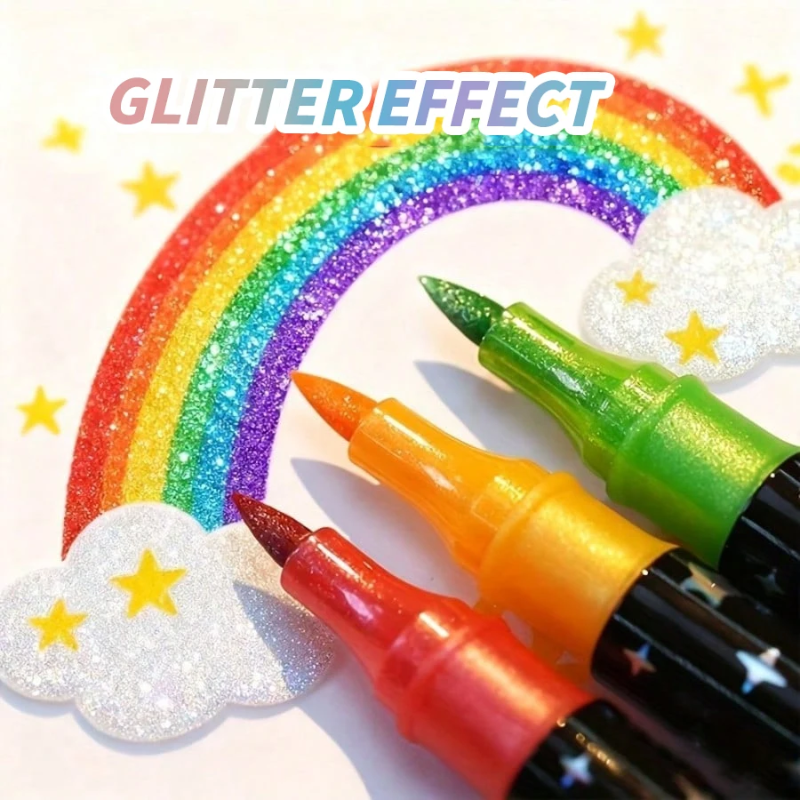 ArtShine – Fargerikt og glitrende – Sett med dobbeltsidige glitter- og selvlysende tusjer