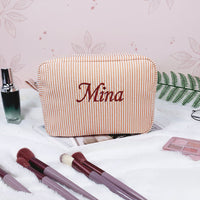 Thumbnail for Striped Name Pouch – Personlig og stilig – Sminkeveske