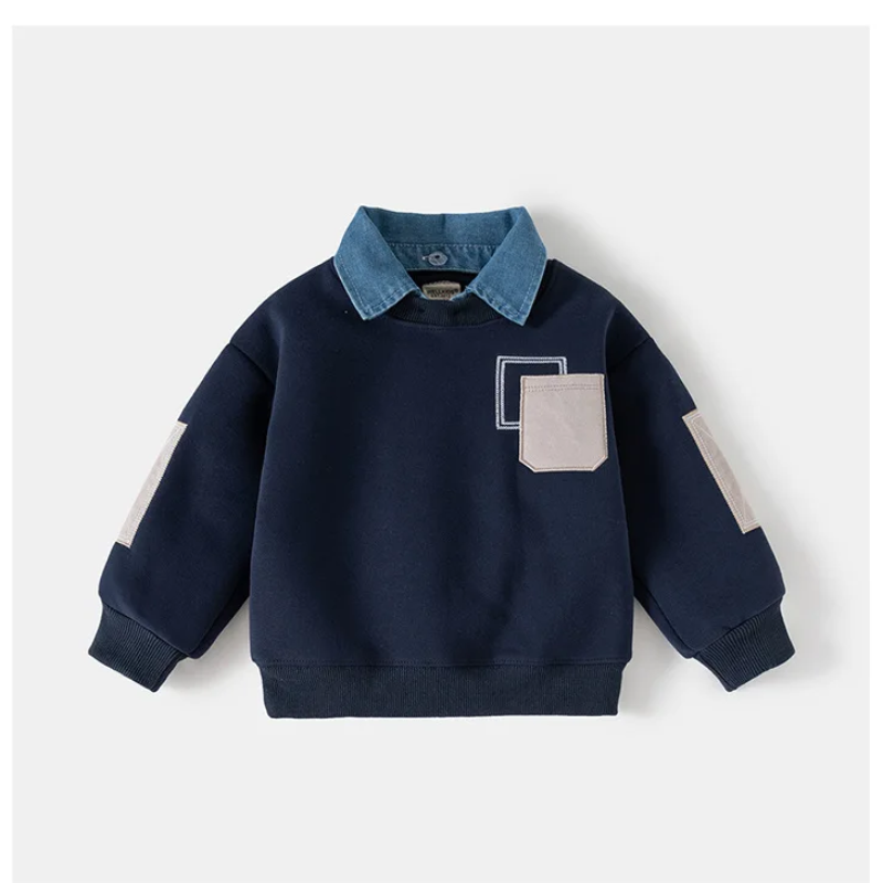 CoolJunior – Varm og stilig – Guttetrøye med denimkrage