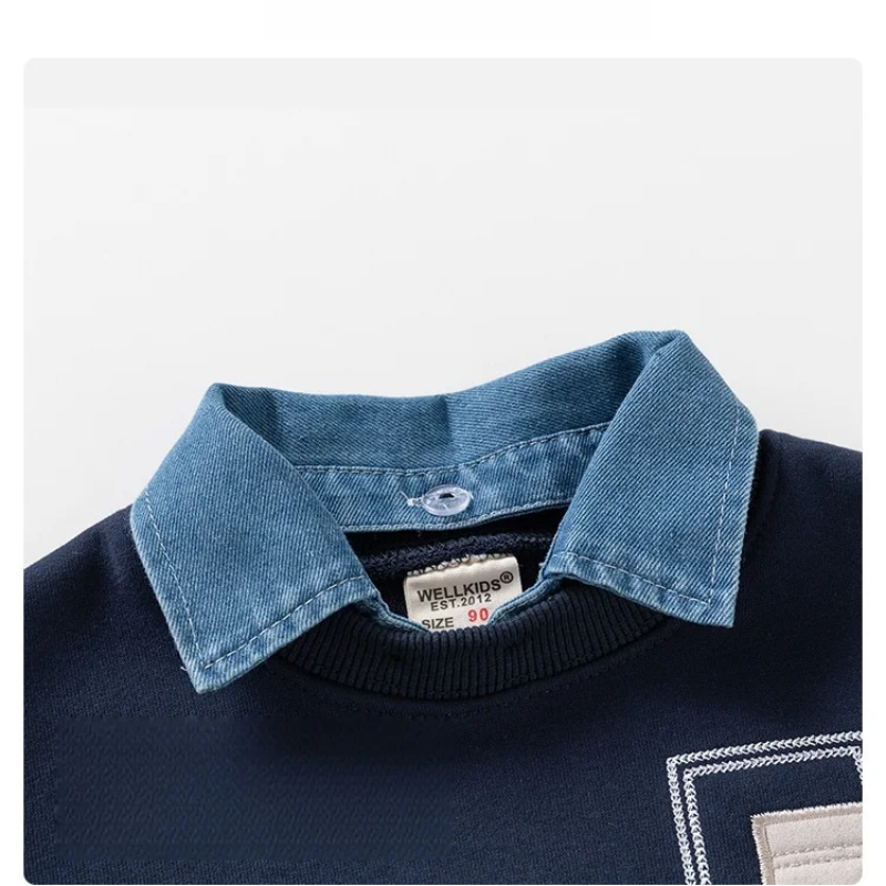 CoolJunior – Varm og stilig – Guttetrøye med denimkrage
