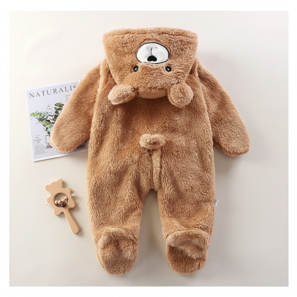 CozyBear – Myk og varm – Babybody med dyrehode på hetten