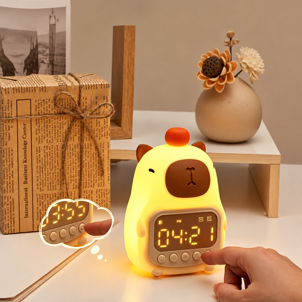 CappyClock – Søt og multifunksjonell – digital vekkerklokke for barn med nattlampe