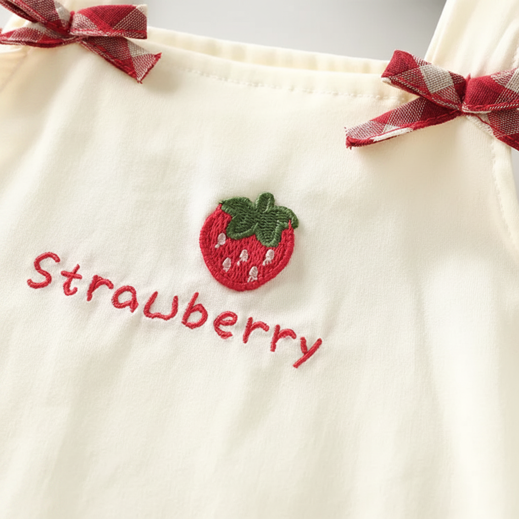 BerryBloom – Søt og behagelig – Jentekjole med jordbær- og kanin-patch