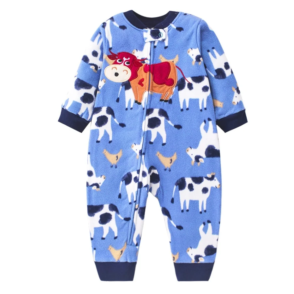 WarmBuddy – Søt og myk – babyjumpsuit i fleece med tegneserieprint