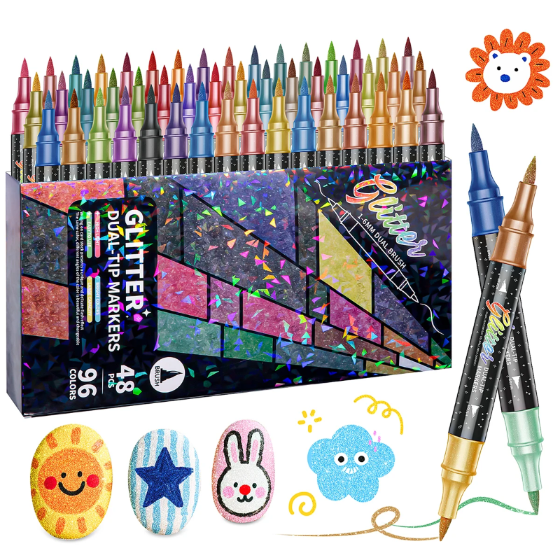 ArtShine – Fargerikt og glitrende – Sett med dobbeltsidige glitter- og selvlysende tusjer