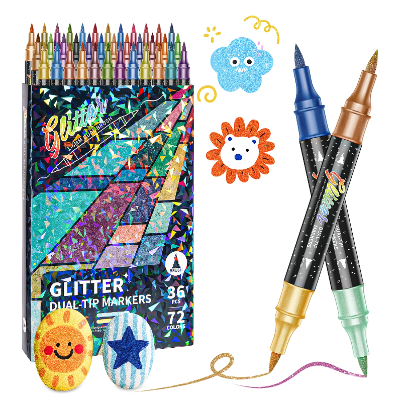 ArtShine – Fargerikt og glitrende – Sett med dobbeltsidige glitter- og selvlysende tusjer